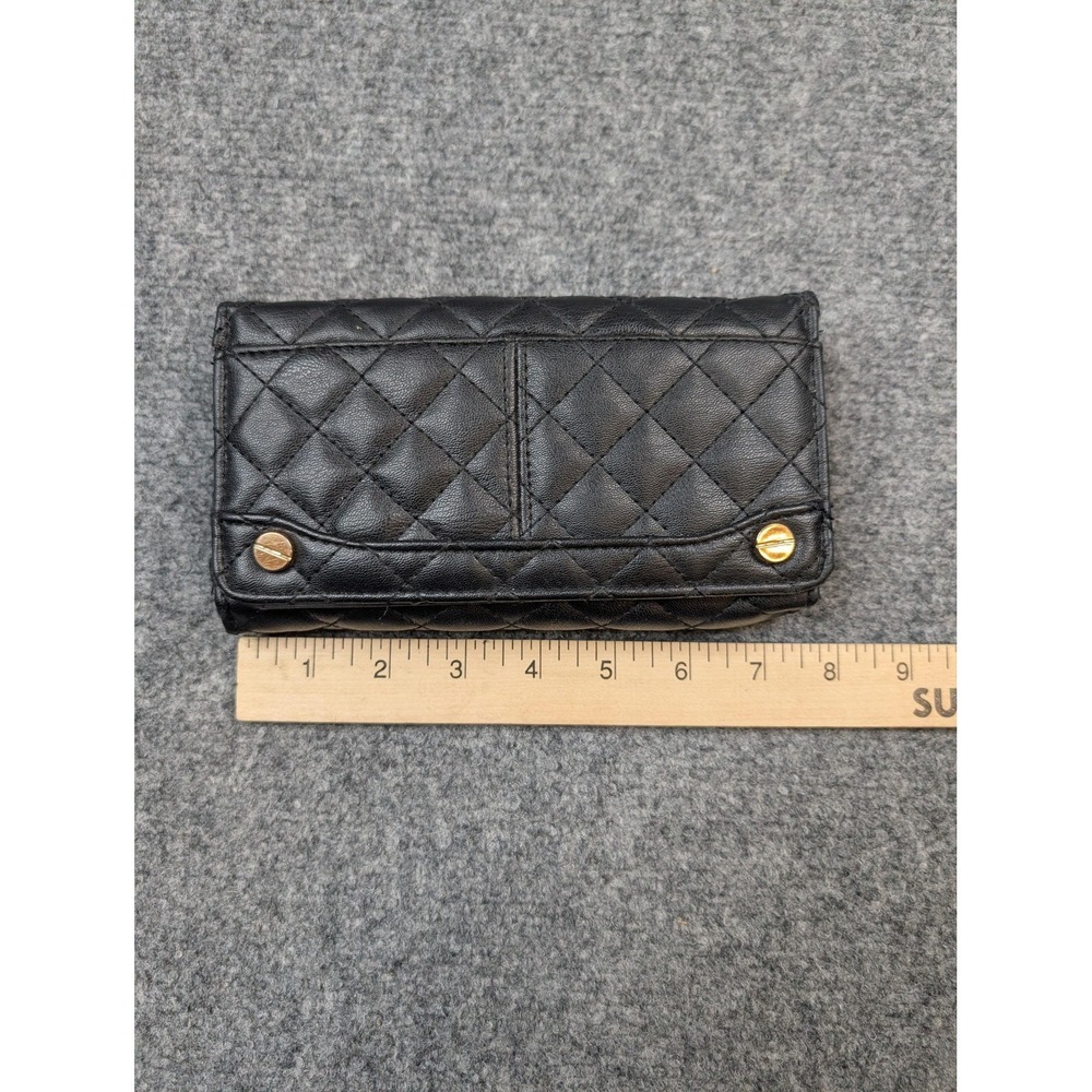 Wallet Womens One Size Black Quilted Faux Leather Folding Zipper Credit Card